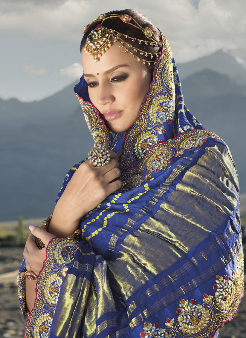 Royal Blue Heavy Bandhej Designer Saree