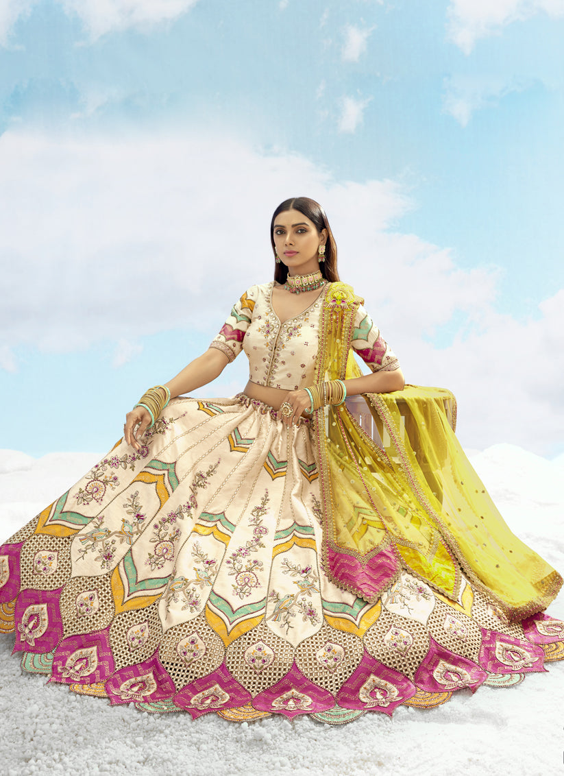 Ivory Silk Embroidered Designer Wedding Lehenga Choli Set