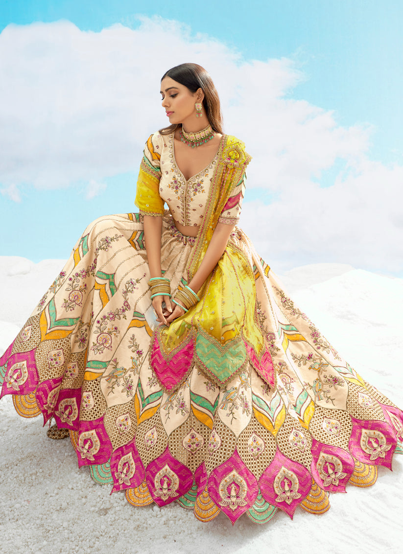 Ivory Silk Embroidered Designer Wedding Lehenga Choli Set