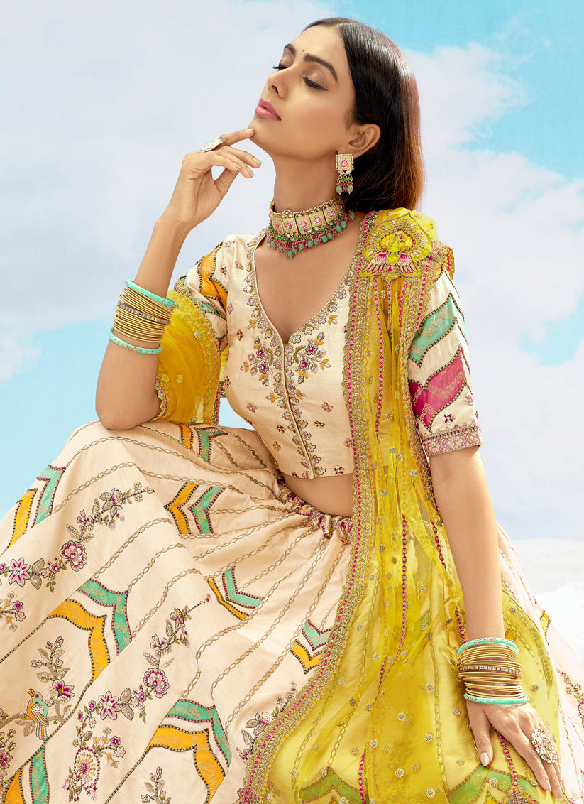 Ivory Silk Embroidered Designer Wedding Lehenga Choli Set