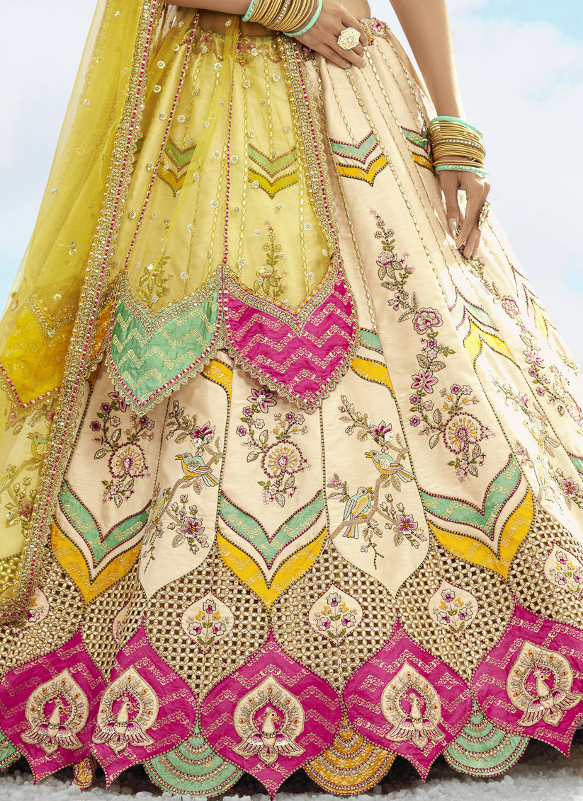 Ivory Silk Embroidered Designer Wedding Lehenga Choli Set