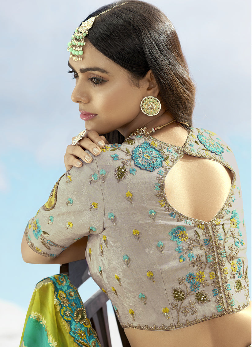 Ash Grey Silk Embroidered Designer Wedding Lehenga Choli Set