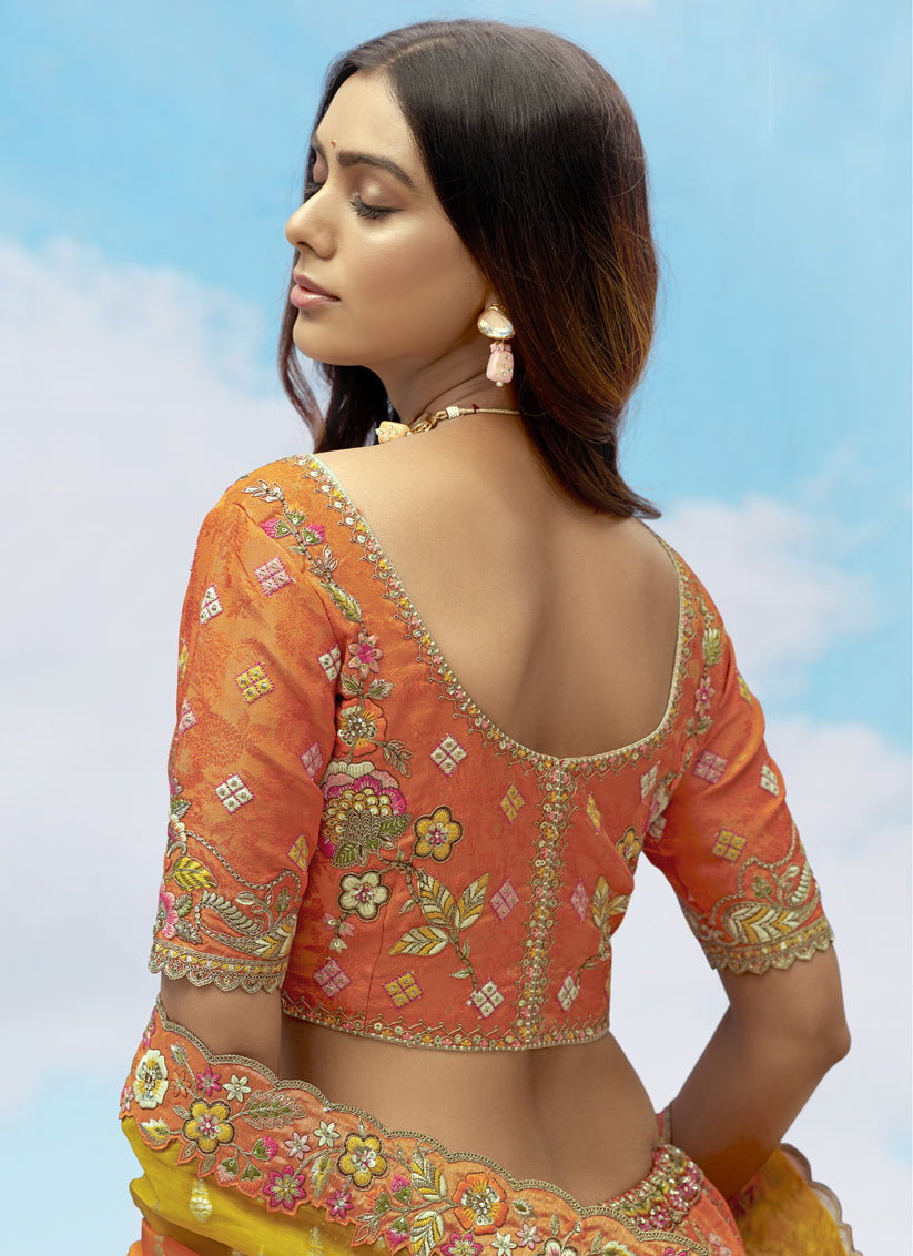 Tangy Orange Silk Embroidered Designer Wedding Lehenga Choli Set