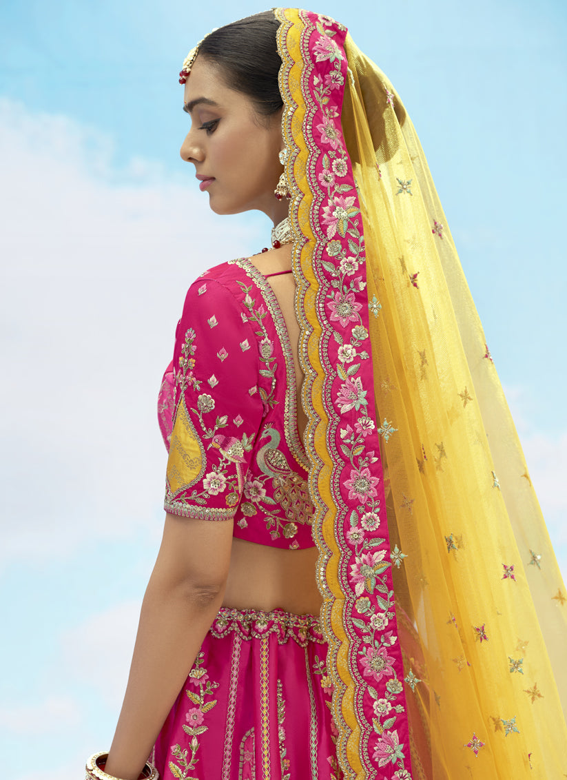 Rani Pink Silk Embroidered Designer Wedding Lehenga Choli Set