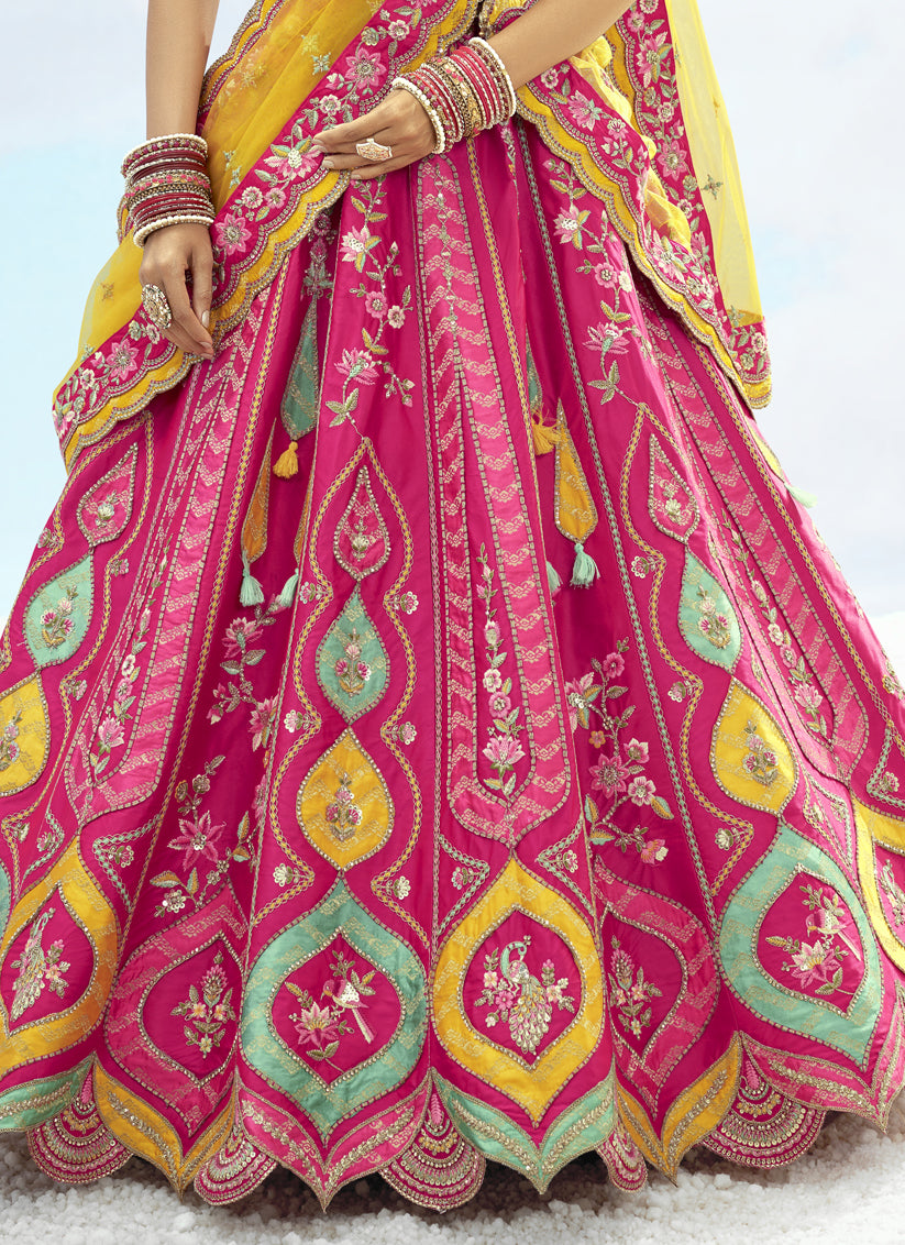 Rani Pink Silk Embroidered Designer Wedding Lehenga Choli Set