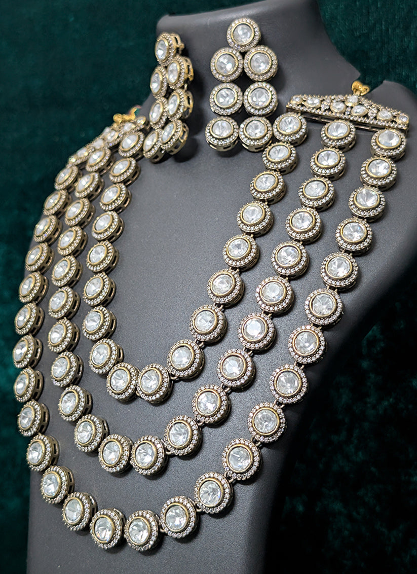 Heavy Studded Stone & AD Diamond Necklace Set