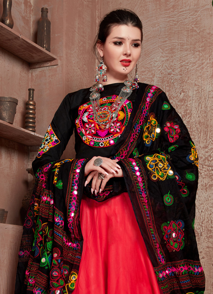 Red Cotton Gamthi Work Chaniya Choli