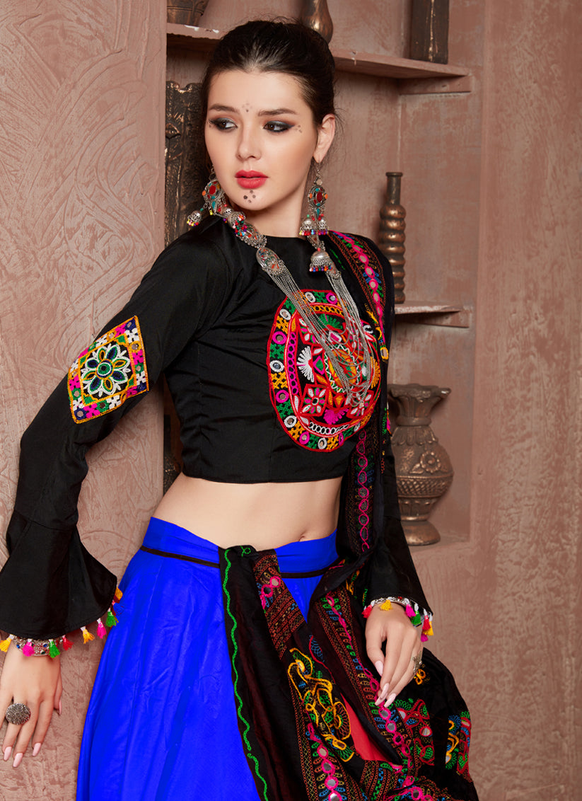 Royal Blue Cotton Gamthi Work Chaniya Choli