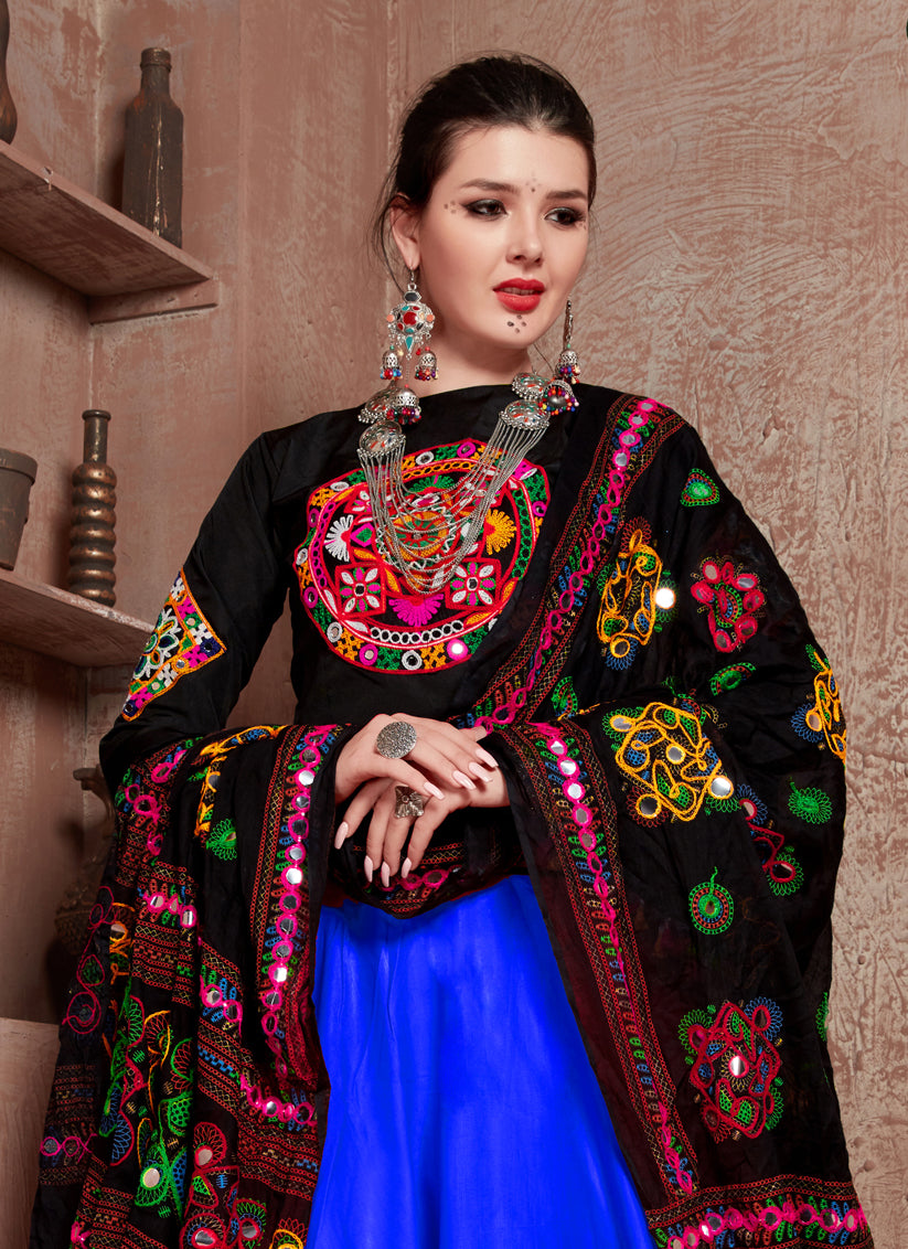 Royal Blue Cotton Gamthi Work Chaniya Choli