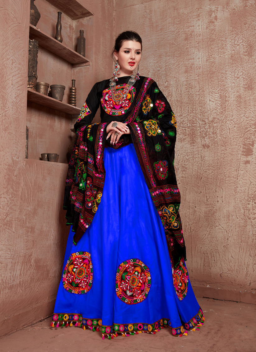Royal Blue Cotton Gamthi Work Chaniya Choli