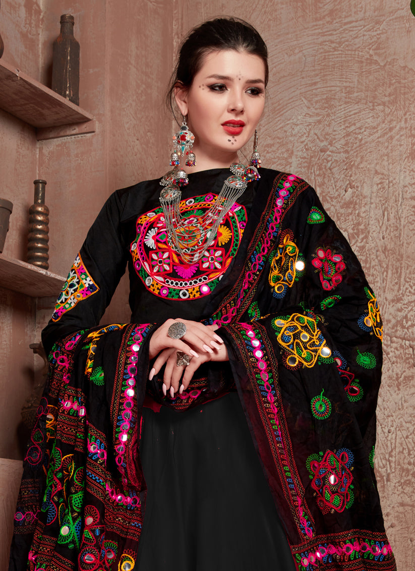 Black Cotton Gamthi Work Chaniya Choli