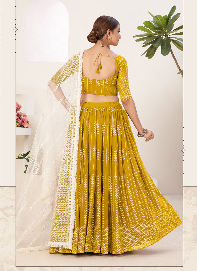 Mustard Georgette Sequins Lehenga Choli