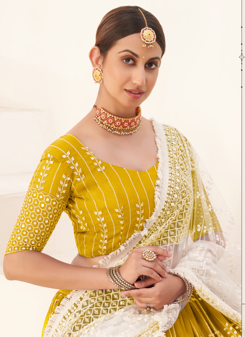 Mustard Georgette Sequins Lehenga Choli