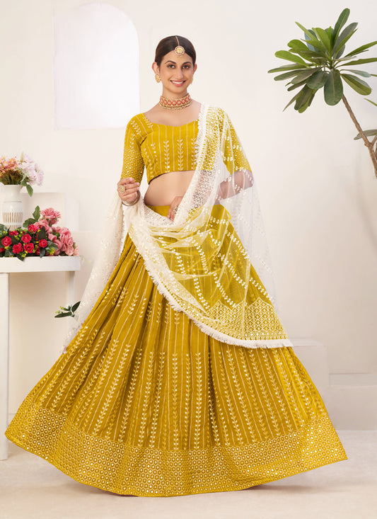 Mustard Georgette Sequins Lehenga Choli