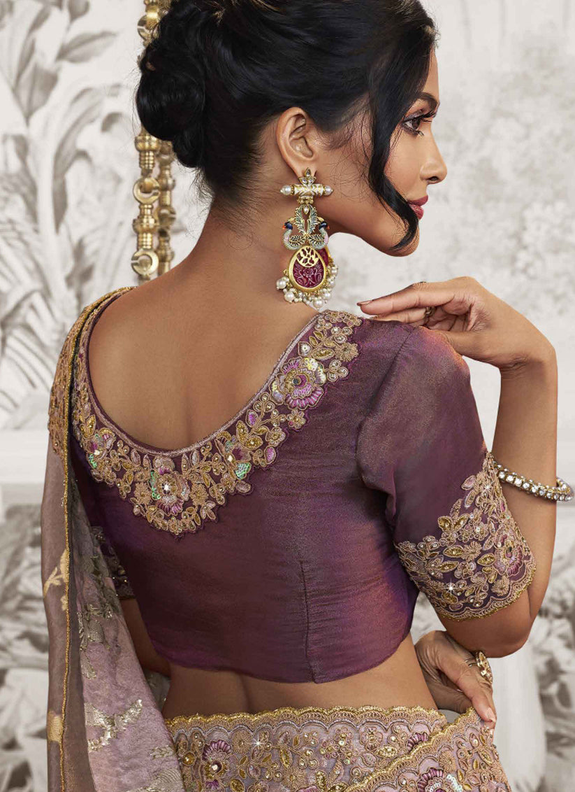 Dusty Lavender Viscose Jacquard Embroidered Designer Saree