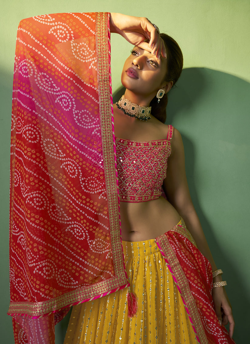 Yellow Georgette Embroidered Lehenga Choli