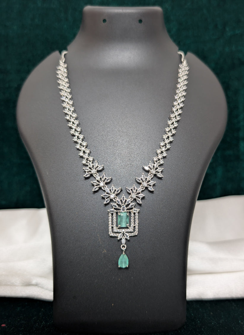 Sea Green Stone AD Diamond Necklace Set