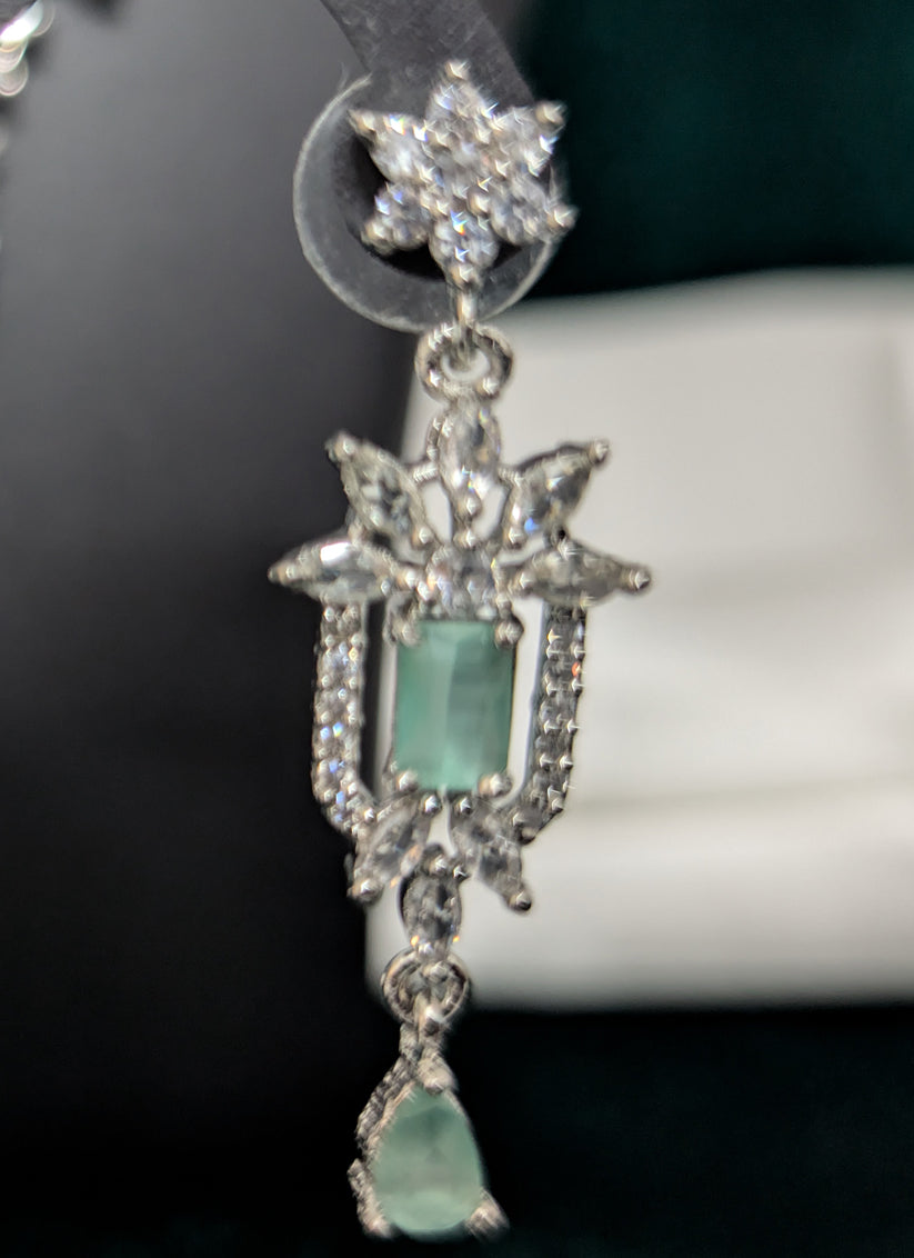 Sea Green Stone AD Diamond Necklace Set