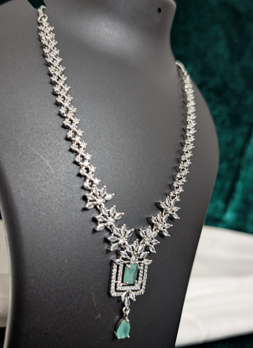 Sea Green Stone AD Diamond Necklace Set