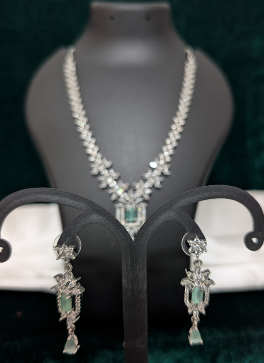 Sea Green Stone AD Diamond Necklace Set