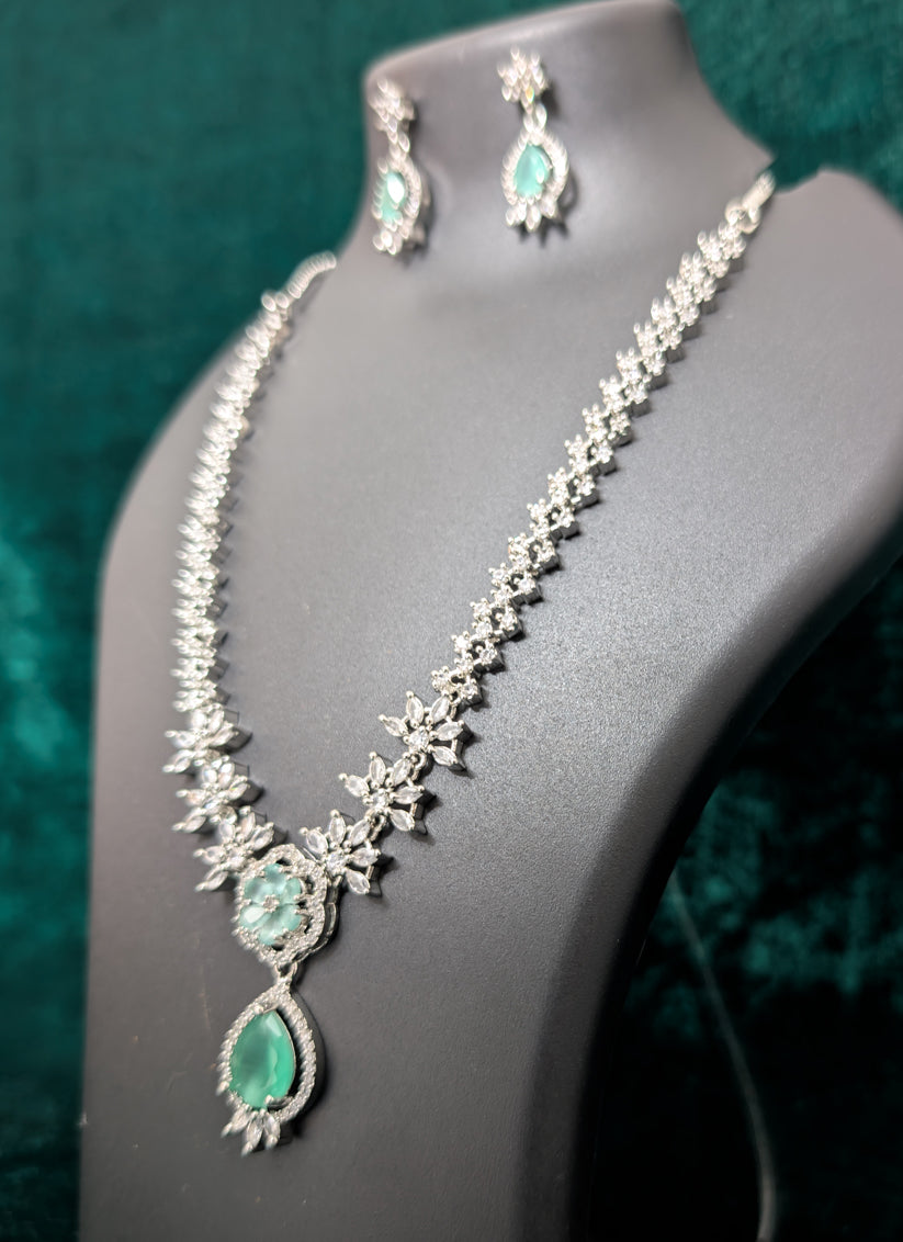 Sea Green Stone AD Diamonds Necklace Set