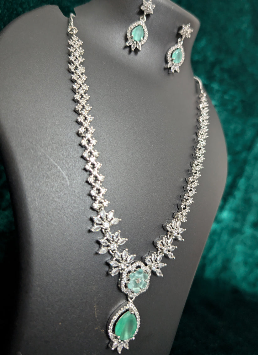 Sea Green Stone AD Diamonds Necklace Set
