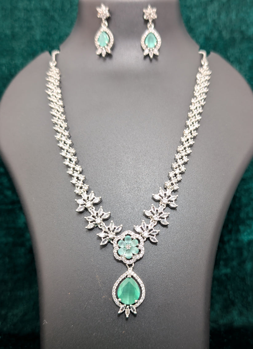 Sea Green Stone AD Diamonds Necklace Set