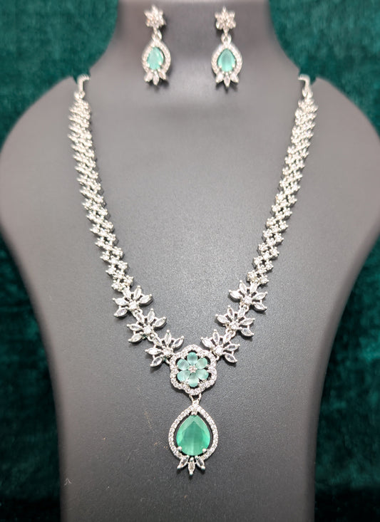 Sea Green Stone AD Diamonds Necklace Set