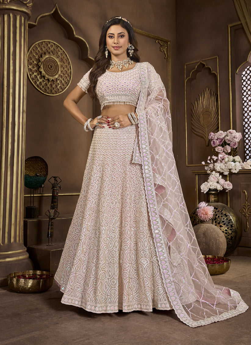 Baby Pink Net Embroidered Designer Lehenga Choli Set – TDO Australia