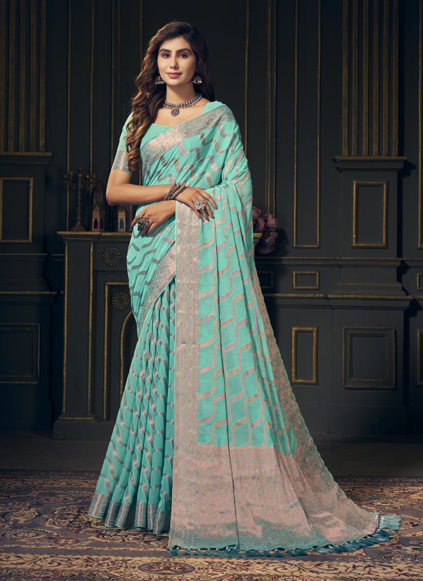 Aqua Georgette Designer Saree