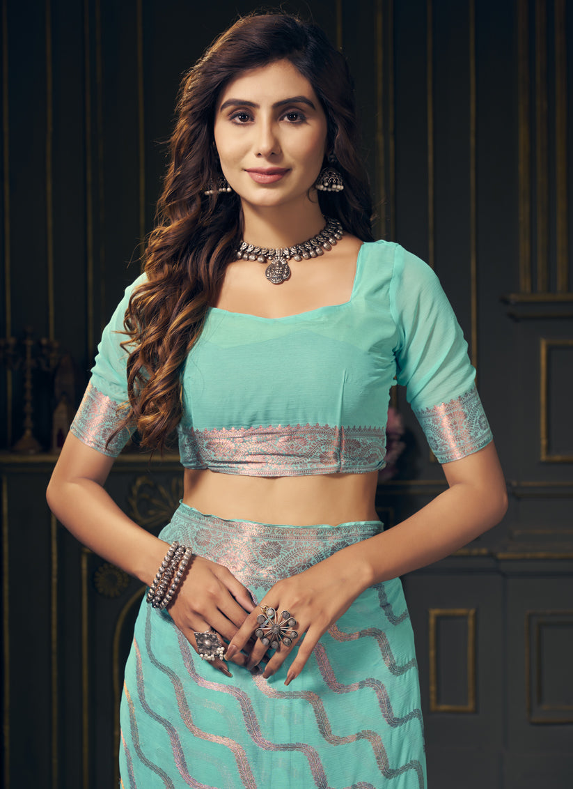 Aqua Georgette Designer Saree