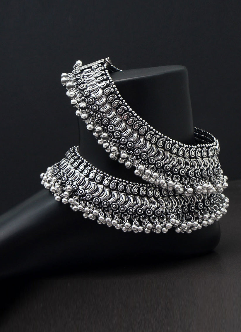 Silver Oxidised Anklets