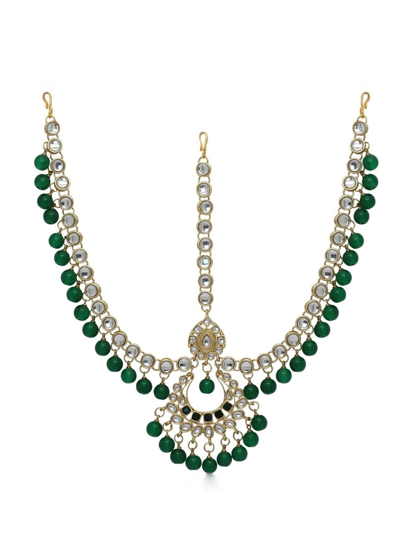 Green & White Imitation Pearl Kundan Dulhan Set