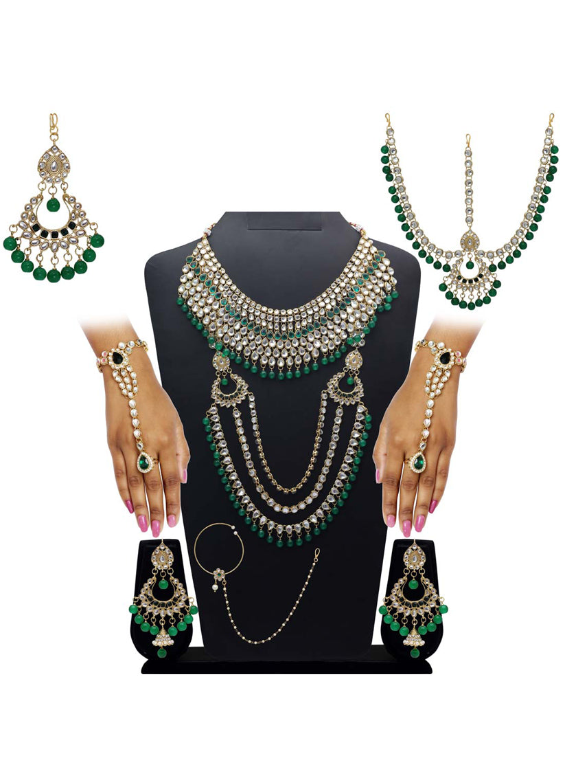 Green & White Imitation Pearl Kundan Dulhan Set