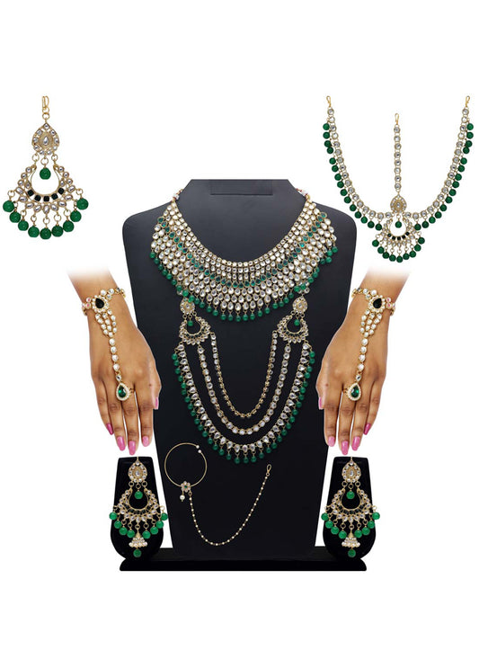 Green & White Imitation Pearl Kundan Dulhan Set