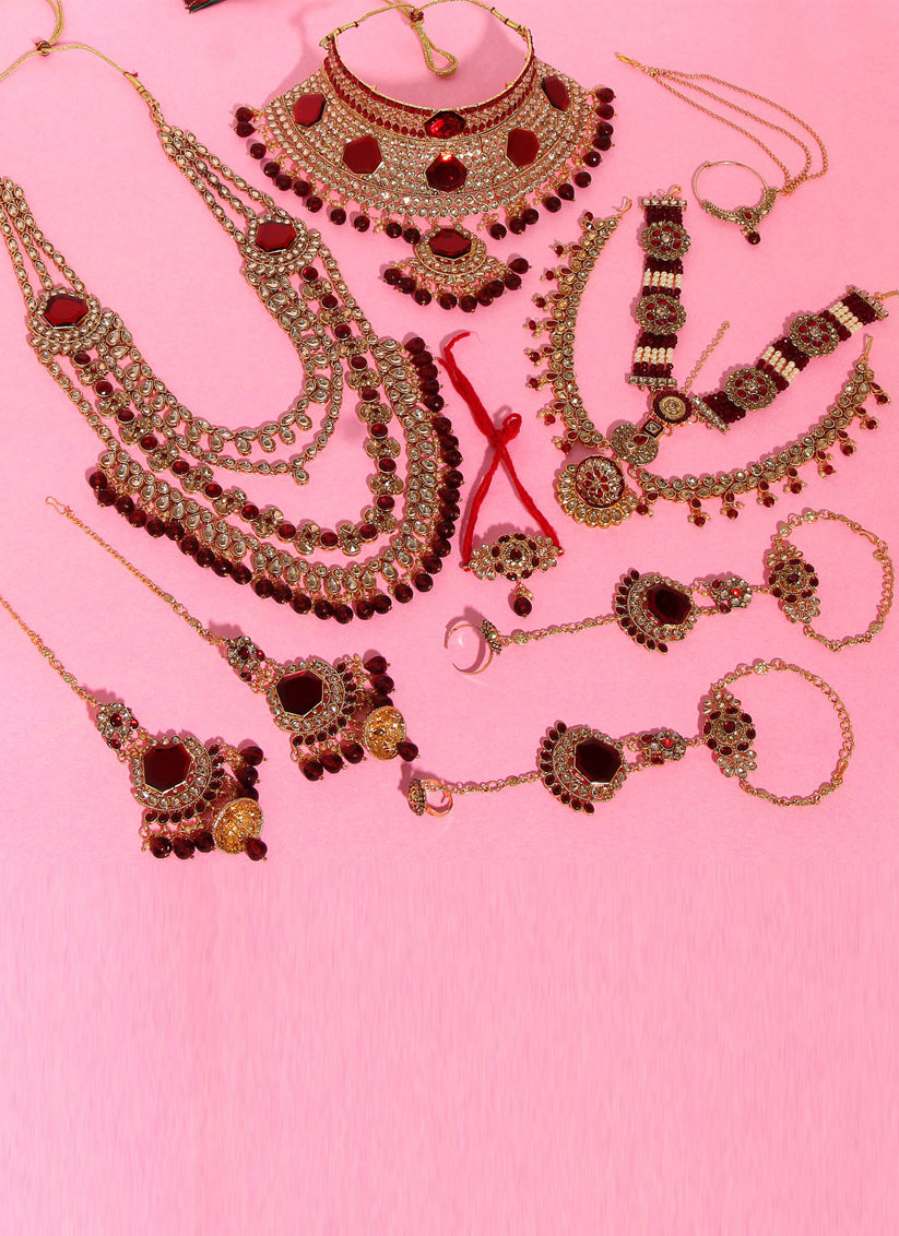 Maroon Kundan Dulhan Set