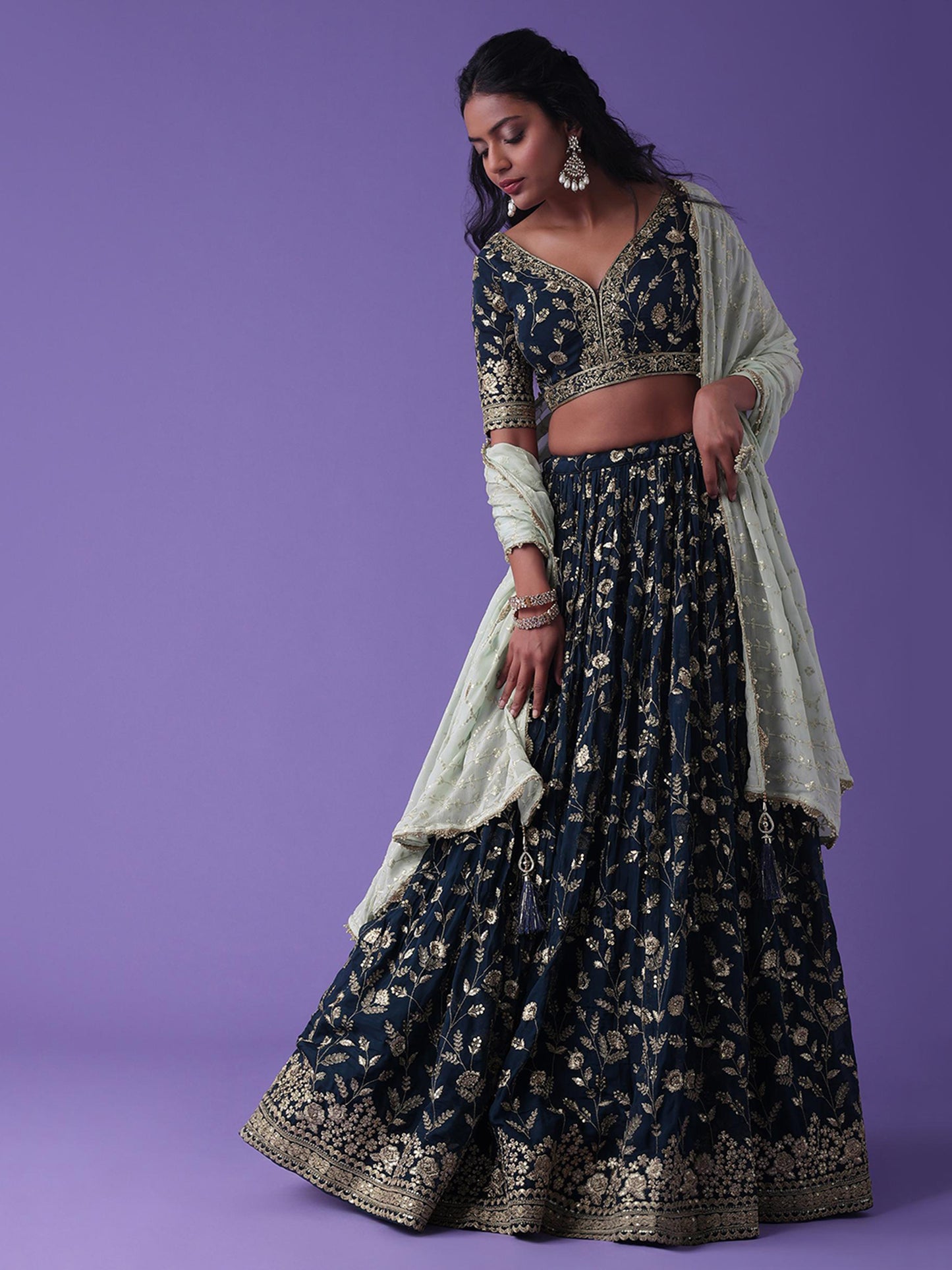 Navy Blue Heavy Designer Georgette Lehenga Choli