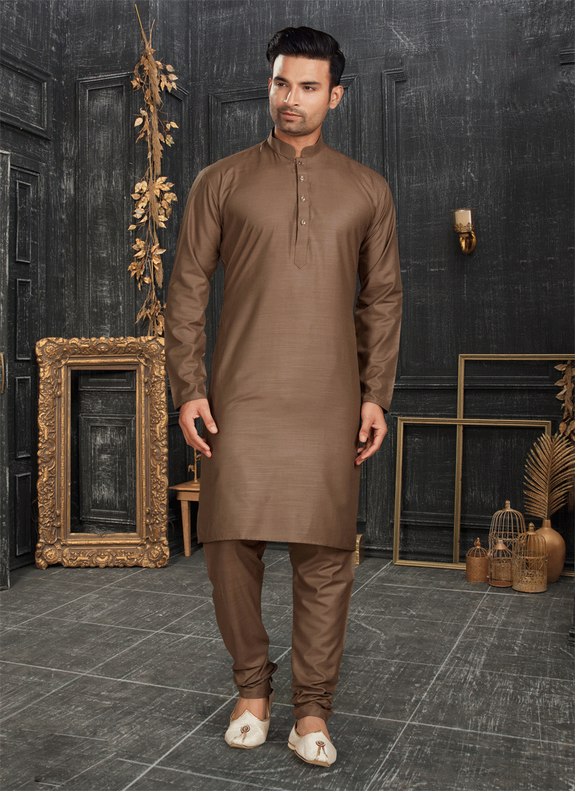 Mocha Brown Men's cotton Kurta Pyjama Set