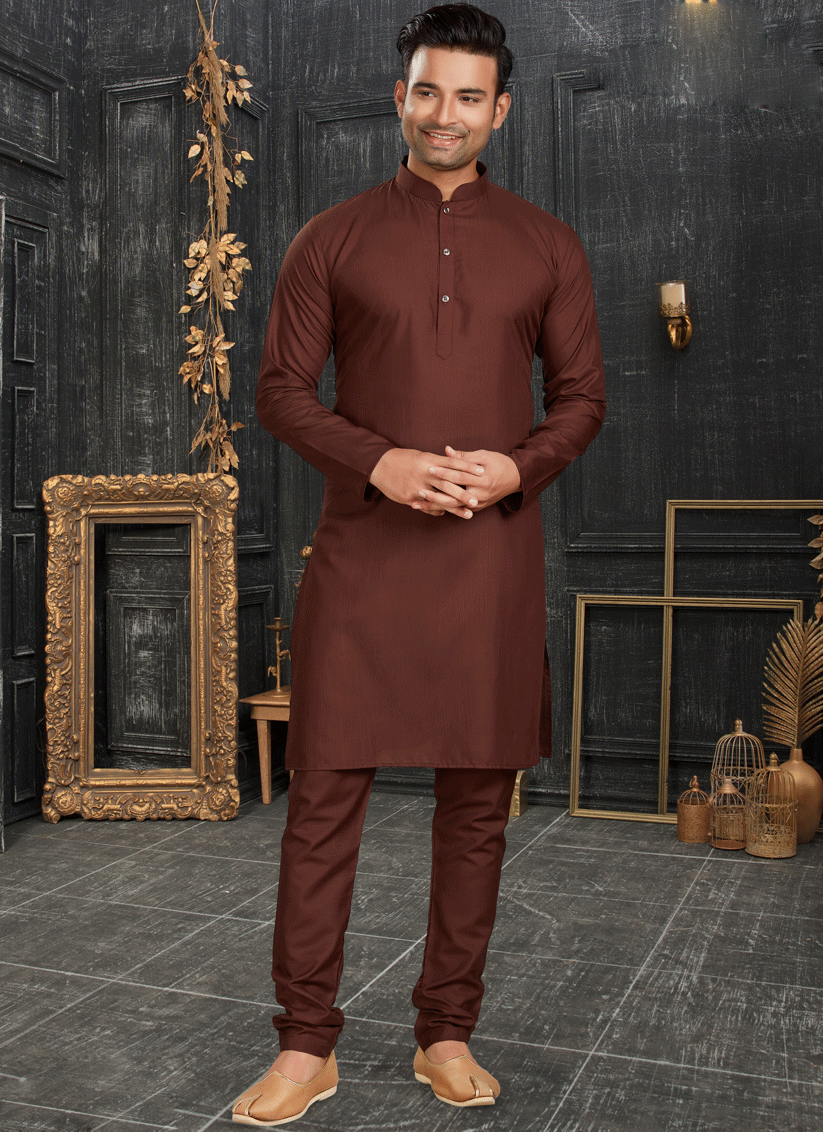 Burgundy Men's cotton Kurta Pyjama Set