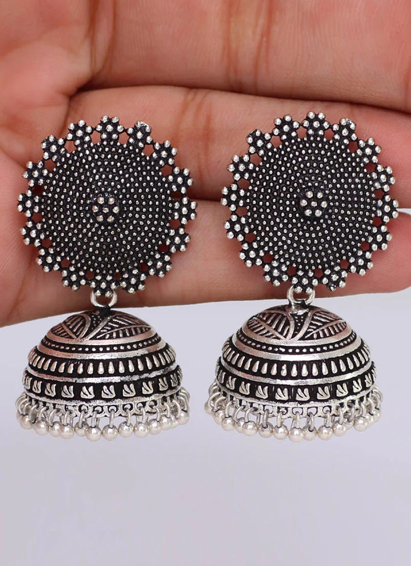 Oxidised Silver Plated Handmade Jhumka Brass Earrings