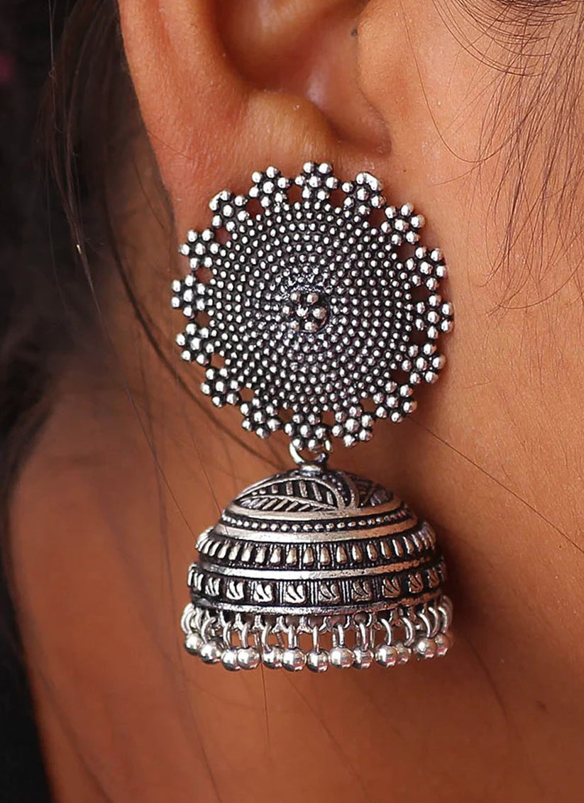 Oxidised Silver Plated Handmade Jhumka Brass Earrings