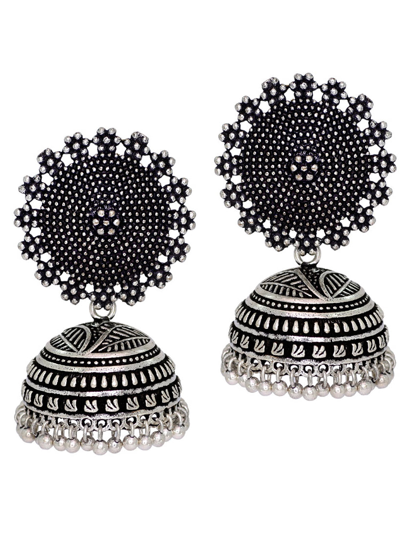 Oxidised Silver Plated Handmade Jhumka Brass Earrings