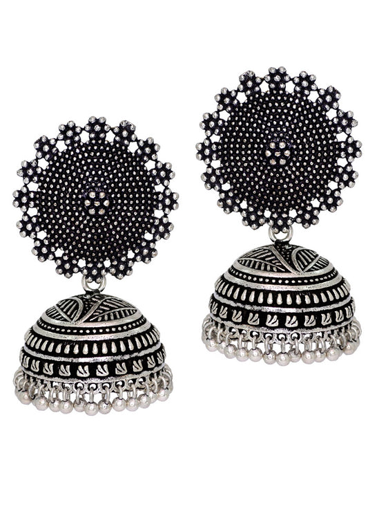 Oxidised Silver Plated Handmade Jhumka Brass Earrings