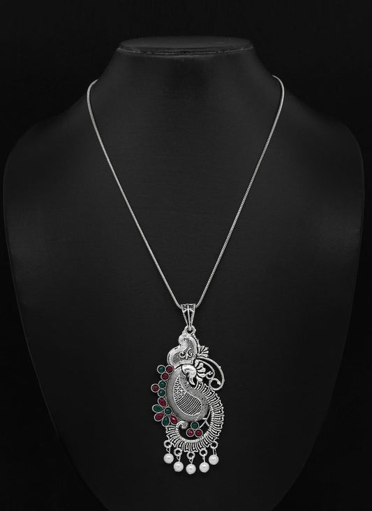 Maroon & Green Glass Stone Peacock Insparied Necklace