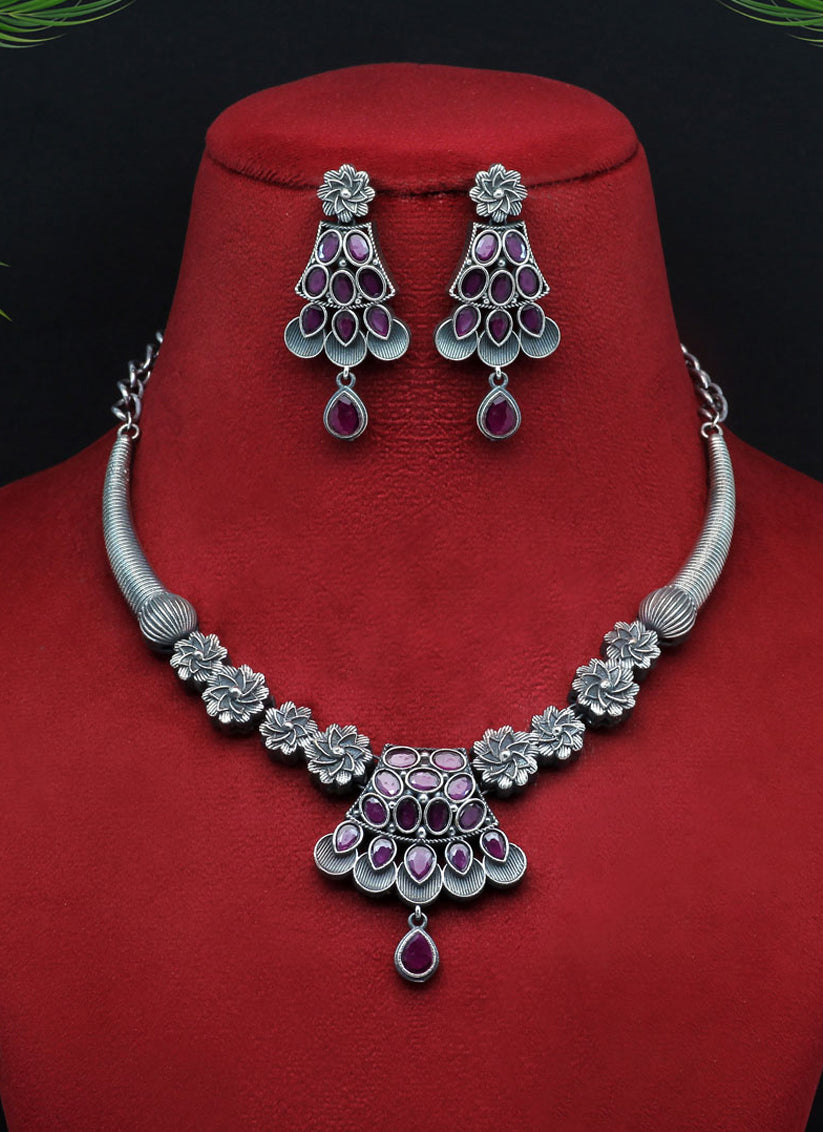 Rani Monalisa Stone Premium Oxidised Necklace Set