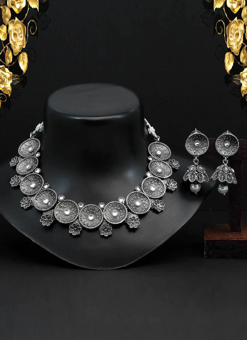 Silver Oxidised Necklace Set