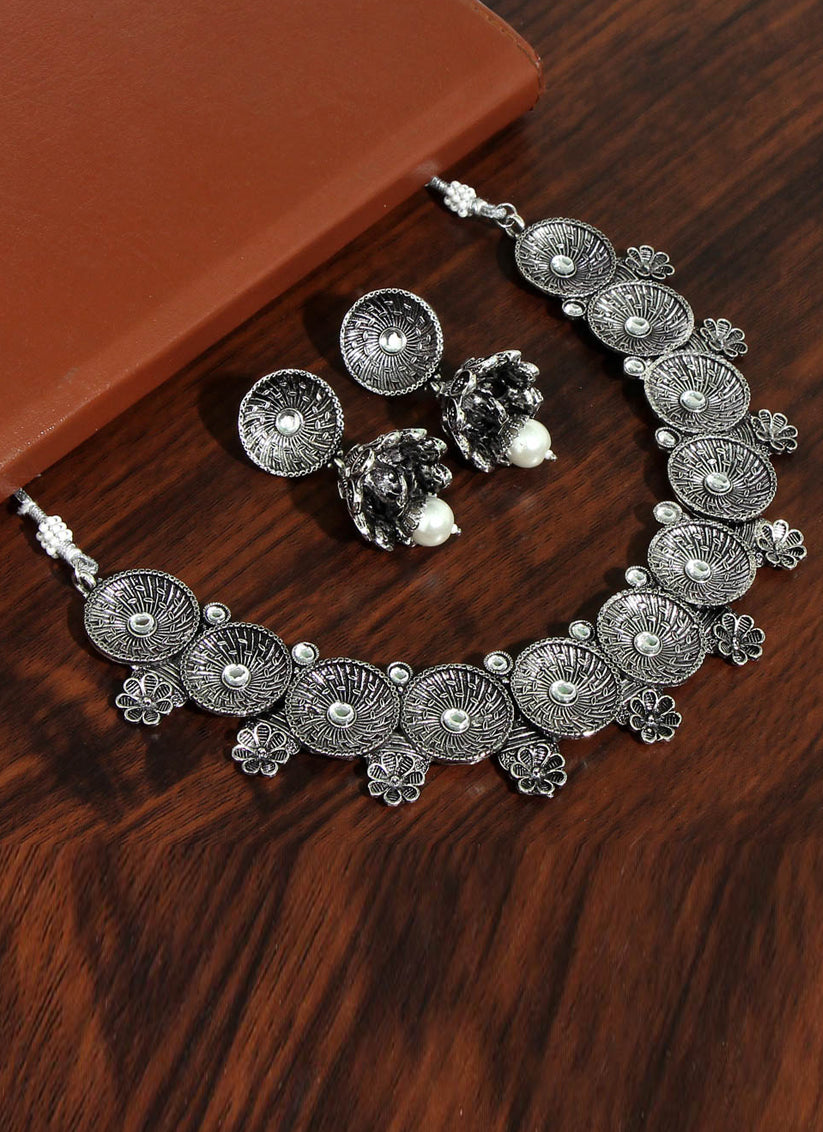 Silver Oxidised Necklace Set