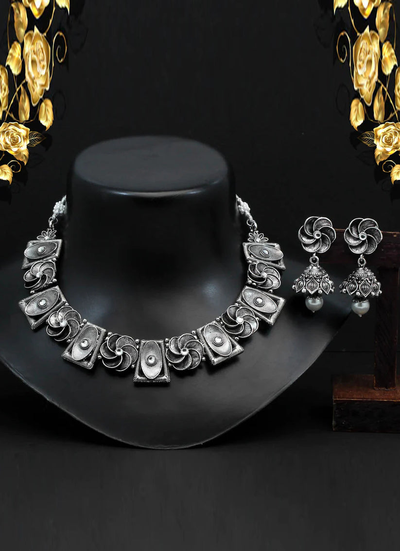 Silver Oxidised Necklace Set