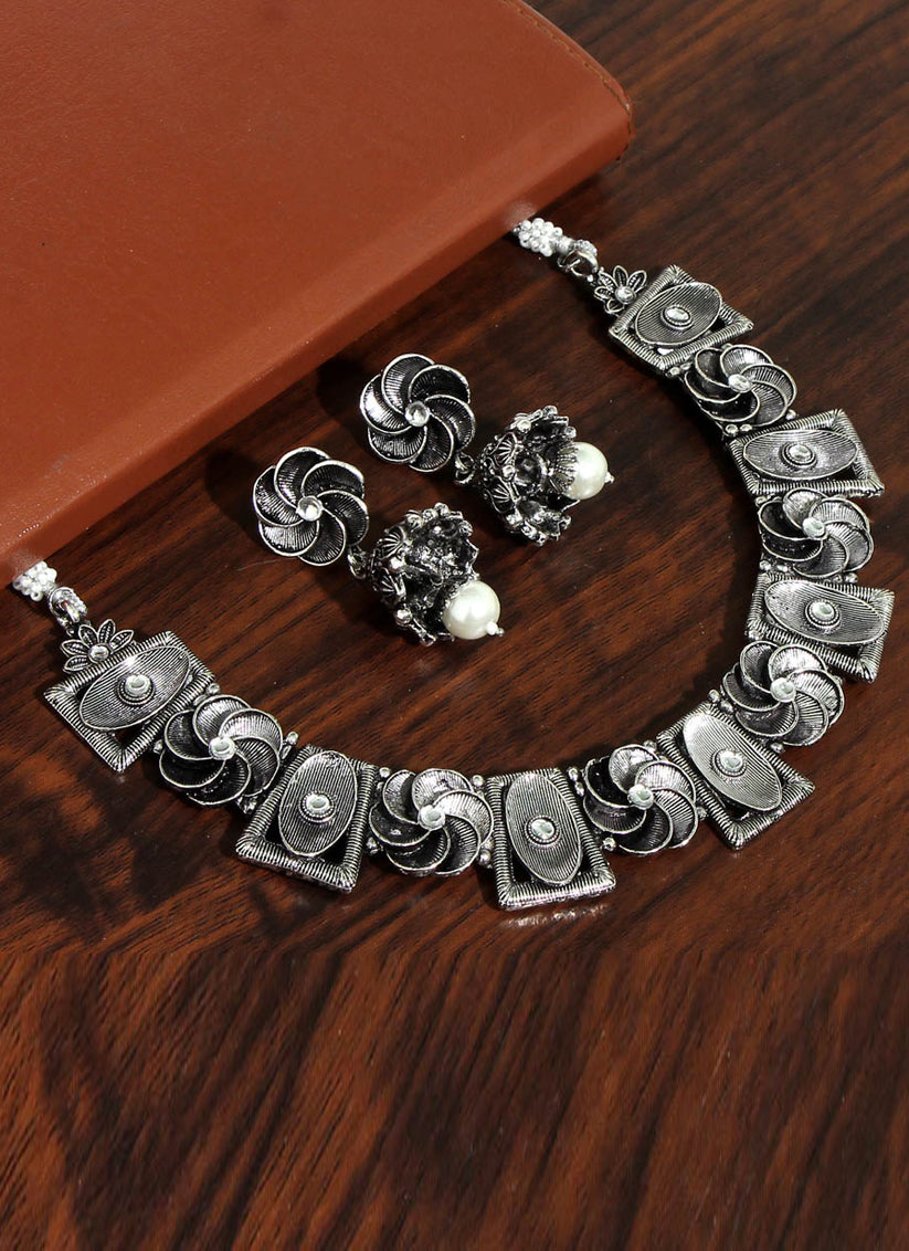 Silver Oxidised Necklace Set