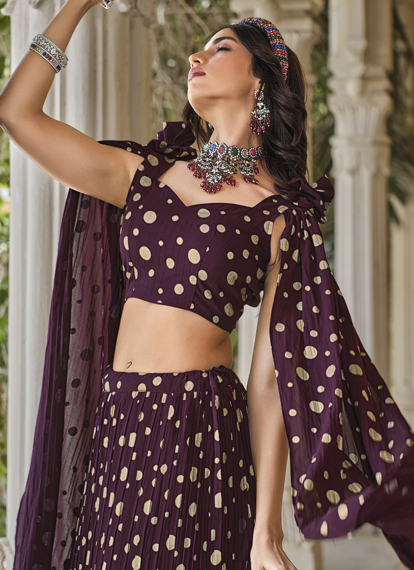 Burgundy Crushed Georgette Readymade Lehenga Choli
